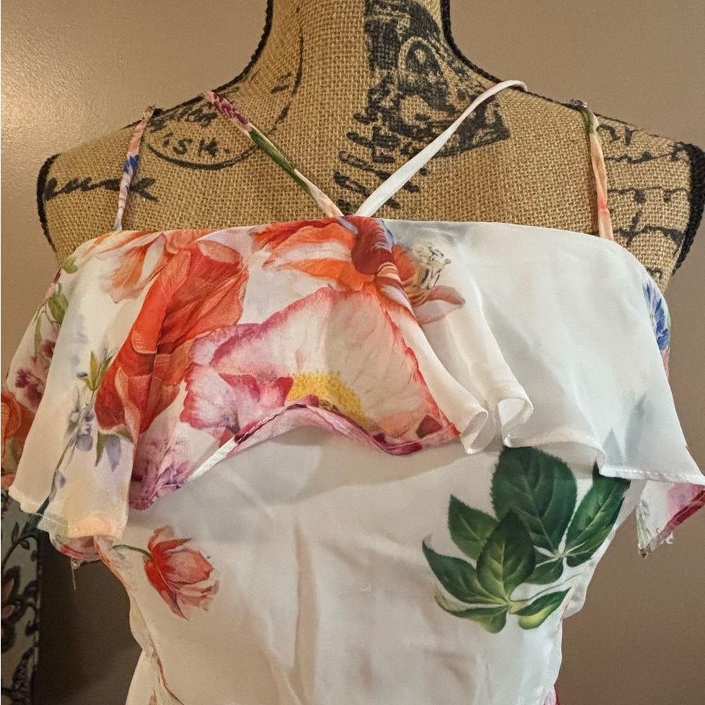 B Darlin Pink and White Ruffled Floral Dress